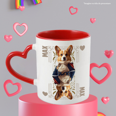 Cana cu Animal In Costum Regal, Carte de Joc, Inima, Peronalizata cu Numele si Poza Animalului Tau cu Maner Inima Rosie [5]