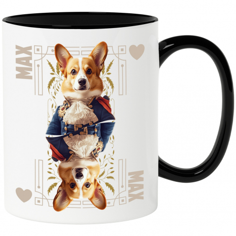 Personalizate cu Animalul Tau - Cana cu Animal In Costum Regal, Carte de Joc, Inima, Peronalizata cu Numele si Poza Animalului Tau cu Maner Negru