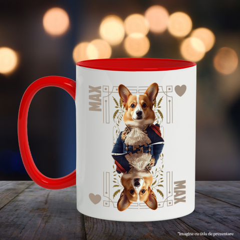 Cana cu Animal In Costum Regal, Carte de Joc, Inima, Peronalizata cu Numele si Poza Animalului Tau cu Maner Rosu [5]