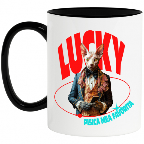 Cani - Cana cu Animal in Costum Regal, cu Manusi si Telefonul in Mana, Peronalizata cu Numele si Poza Animalului Tau cu Maner Negru