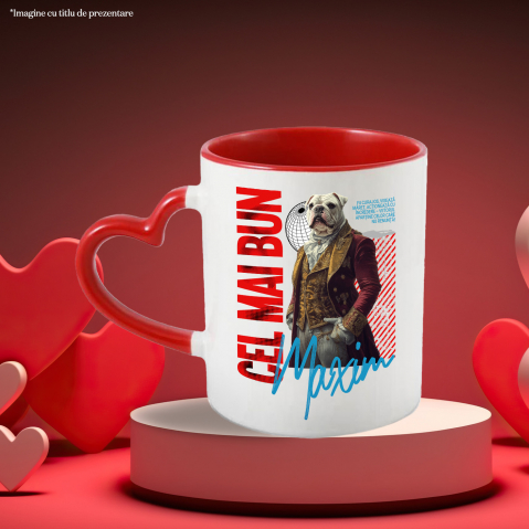 Cana cu Animal In Costum Regal Renascentist, Peronalizata cu Numele si Poza Animalului Tau cu Maner Inima Rosie [5]