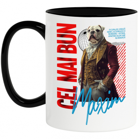 Personalizate cu Animalul Tau - Cana cu Animal In Costum Regal Renascentist, Peronalizata cu Numele si Poza Animalului Tau cu Maner Negru