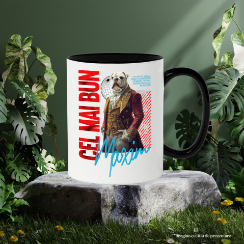 Cana cu Animal In Costum Regal Renascentist, Peronalizata cu Numele si Poza Animalului Tau cu Maner Negru [5]