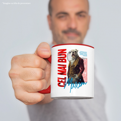 Cana cu Animal In Costum Regal Renascentist, Peronalizata cu Numele si Poza Animalului Tau cu Maner Rosu [3]