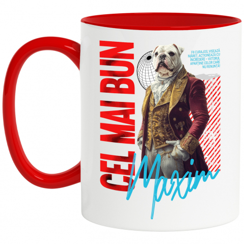 Cani - Cana cu Animal In Costum Regal Renascentist, Peronalizata cu Numele si Poza Animalului Tau cu Maner Rosu