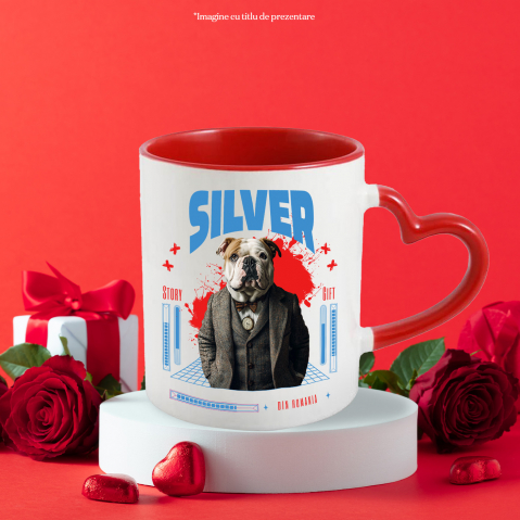 Cana cu Animal in Costum si papion, Peronalizata cu Numele si Poza Animalului Tau cu Maner Inima Rosie [5]