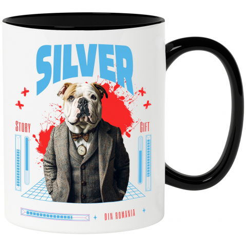 Personalizate cu Animalul Tau - Cana cu Animal in Costum si papion, Peronalizata cu Numele si Poza Animalului Tau cu Maner Negru