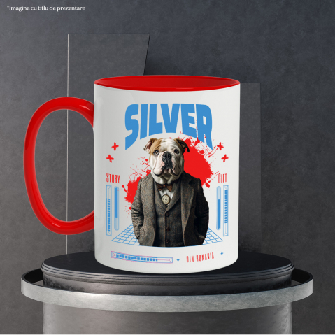 Cana cu Animal in Costum si papion, Peronalizata cu Numele si Poza Animalului Tau cu Maner Rosu [5]