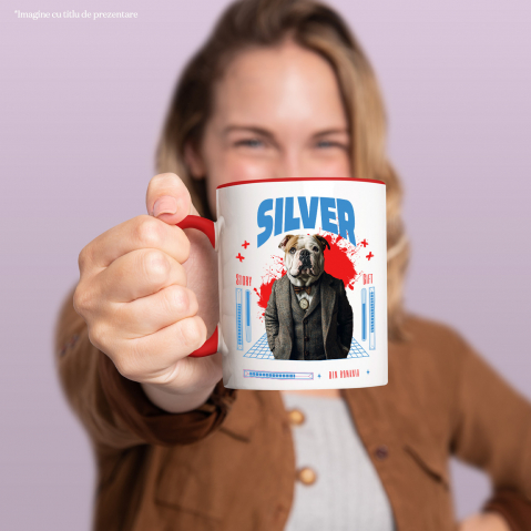 Cana cu Animal in Costum si papion, Peronalizata cu Numele si Poza Animalului Tau cu Maner Rosu [3]