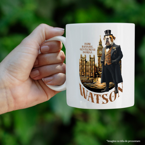 Cana cu Animal in Costumul Regal din Londra, Peronalizata cu Numele si Poza Animalului Tau cu Maner Alb [3]