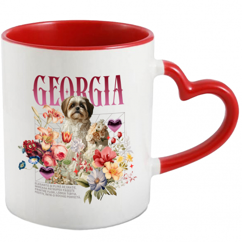 Cani - Cana cu Animal In Rochie de Mireasa cu Tort, Flori, Peronalizata cu Numele si Poza Animalului Tau cu Maner Inima Rosie