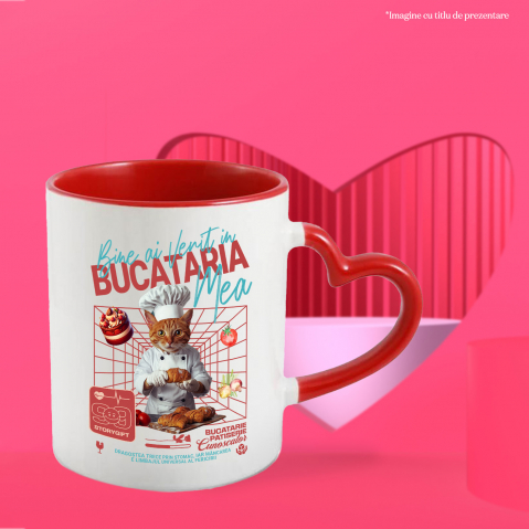 Cana cu Animal In Uniforma de Bucatar, Patiser, Peronalizata cu Numele si Poza Animalului Tau cu Maner Inima Rosie [3]