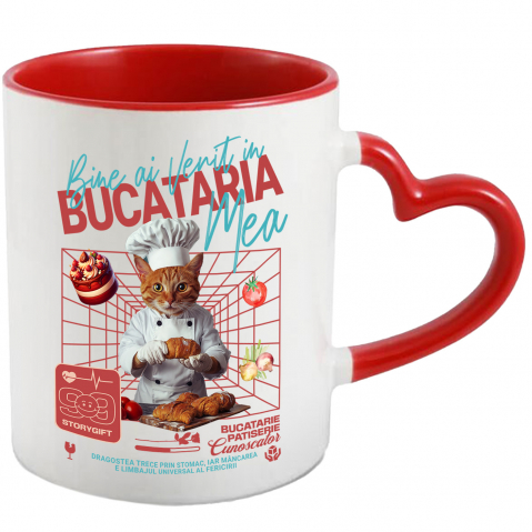 Personalizate cu Animalul Tau - Cana cu Animal In Uniforma de Bucatar, Patiser, Peronalizata cu Numele si Poza Animalului Tau cu Maner Inima Rosie