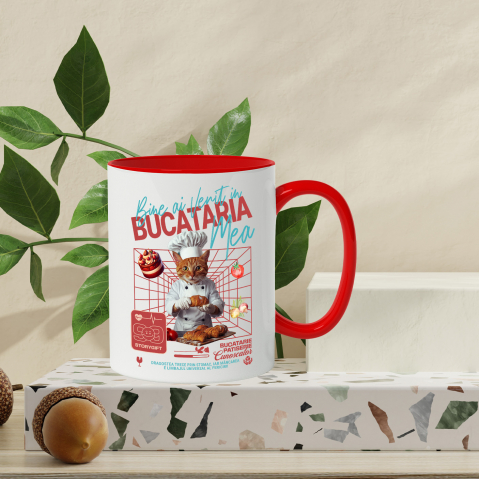 Cana cu Animal In Uniforma de Bucatar, Patiser, Peronalizata cu Numele si Poza Animalului Tau cu Maner Rosu [5]