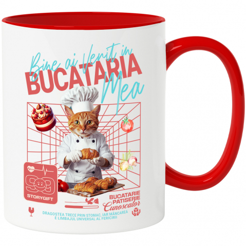 Cani - Cana cu Animal In Uniforma de Bucatar, Patiser, Peronalizata cu Numele si Poza Animalului Tau cu Maner Rosu