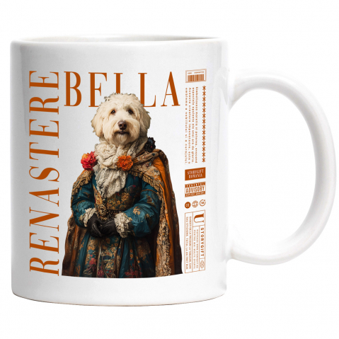 Cani - Cana cu Animal in Vesmant Regal Renascentist, Peronalizata cu Numele si Poza Animalului Tau cu Maner Alb