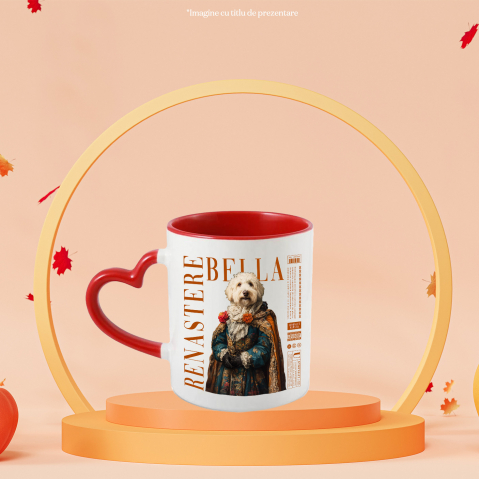 Cana cu Animal in Vesmant Regal Renascentist, Peronalizata cu Numele si Poza Animalului Tau cu Maner Inima Rosie [3]