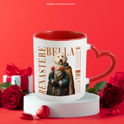 Cana cu Animal in Vesmant Regal Renascentist, Peronalizata cu Numele si Poza Animalului Tau cu Maner Inima Rosie [5]