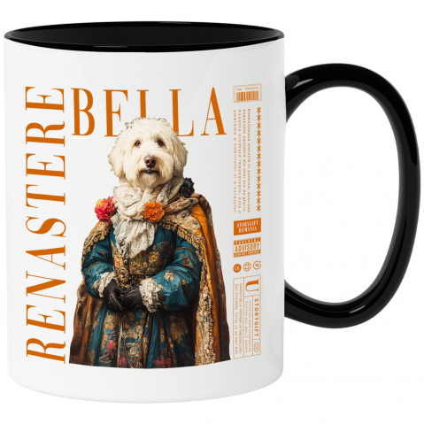 Personalizate cu Animalul Tau - Cana cu Animal in Vesmant Regal Renascentist, Peronalizata cu Numele si Poza Animalului Tau cu Maner Negru