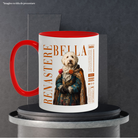 Cana cu Animal in Vesmant Regal Renascentist, Peronalizata cu Numele si Poza Animalului Tau cu Maner Rosu [5]