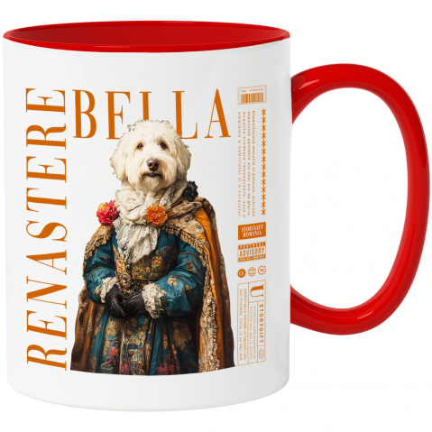 Personalizate cu Animalul Tau - Cana cu Animal in Vesmant Regal Renascentist, Peronalizata cu Numele si Poza Animalului Tau cu Maner Rosu