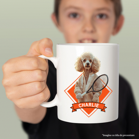 Cana cu Animal Jucator de Tenis, Peronalizata cu Numele si Poza Animalului Tau cu Maner Alb [3]