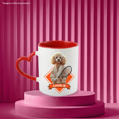 Cana cu Animal Jucator de Tenis, Peronalizata cu Numele si Poza Animalului Tau cu Maner Inima Rosie [3]
