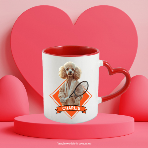 Cana cu Animal Jucator de Tenis, Peronalizata cu Numele si Poza Animalului Tau cu Maner Inima Rosie [5]