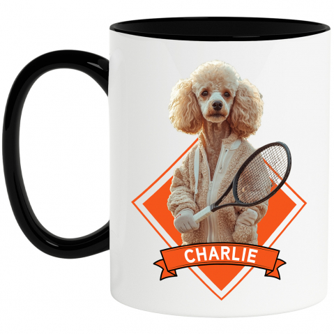 Cani - Cana cu Animal Jucator de Tenis, Peronalizata cu Numele si Poza Animalului Tau cu Maner Negru