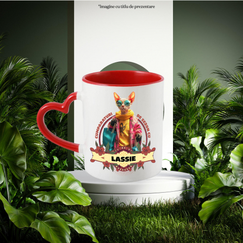 Cana cu Animal La Cumparaturi, Moda, Fashion, Peronalizata cu Numele si Poza Animalului Tau cu Maner Inima Rosie [3]