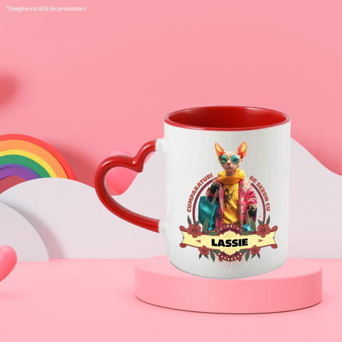 Cana cu Animal La Cumparaturi, Moda, Fashion, Peronalizata cu Numele si Poza Animalului Tau cu Maner Inima Rosie [5]