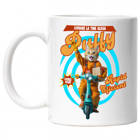 Cani - Cana cu Animal Livrator de Colete pe Scooter, Peronalizata cu Numele si Poza Animalului Tau cu Maner Alb