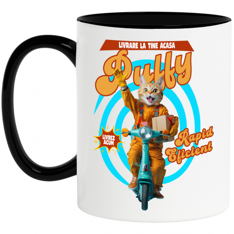 Personalizate cu Animalul Tau - Cana cu Animal Livrator de Colete pe Scooter, Peronalizata cu Numele si Poza Animalului Tau cu Maner Negru