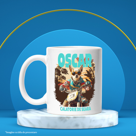 Cana cu Animal Pe Motocicleta, Enduro, Motocross, Peronalizata cu Numele si Poza Animalului Tau cu Maner Alb [5]