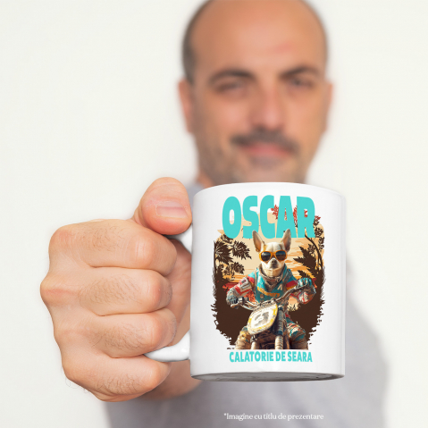 Cana cu Animal Pe Motocicleta, Enduro, Motocross, Peronalizata cu Numele si Poza Animalului Tau cu Maner Alb [3]