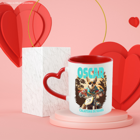 Cana cu Animal Pe Motocicleta, Enduro, Motocross, Peronalizata cu Numele si Poza Animalului Tau cu Maner Inima Rosie [5]