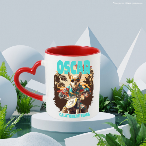 Cana cu Animal Pe Motocicleta, Enduro, Motocross, Peronalizata cu Numele si Poza Animalului Tau cu Maner Inima Rosie [3]