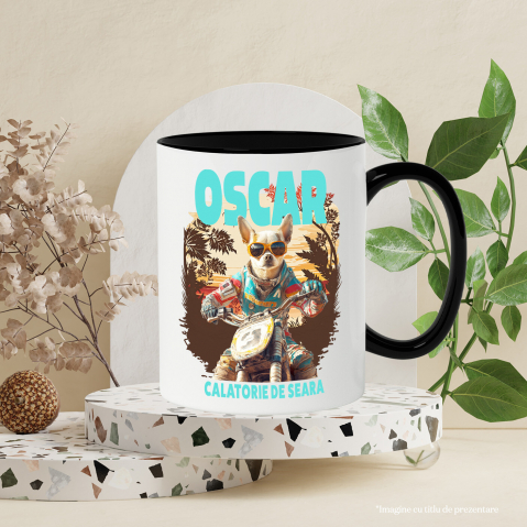 Cana cu Animal Pe Motocicleta, Enduro, Motocross, Peronalizata cu Numele si Poza Animalului Tau cu Maner Negru [5]