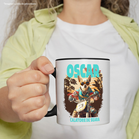 Cana cu Animal Pe Motocicleta, Enduro, Motocross, Peronalizata cu Numele si Poza Animalului Tau cu Maner Negru [3]