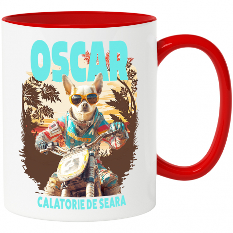 Personalizate cu Animalul Tau - Cana cu Animal Pe Motocicleta, Enduro, Motocross, Peronalizata cu Numele si Poza Animalului Tau cu Maner Rosu