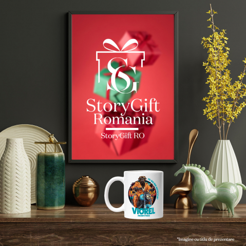 Cana cu Animal Pe Motocicleta, La Apus cu Palmieri, Peronalizata cu Numele si Poza Animalului Tau cu Maner Alb [7]