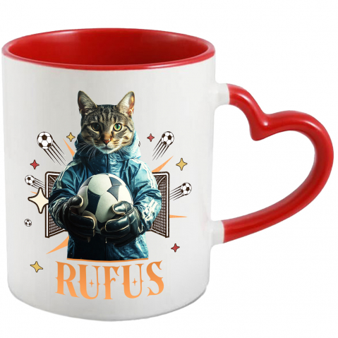 Personalizate cu Animalul Tau - Cana cu Animal Portar, Fotbal, Joc de Echipa, Peronalizata cu Numele si Poza Animalului Tau cu Maner Inima Rosie