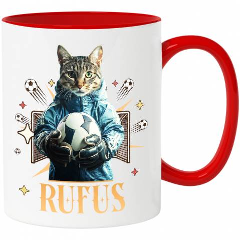 Personalizate cu Animalul Tau - Cana cu Animal Portar, Fotbal, Joc de Echipa, Peronalizata cu Numele si Poza Animalului Tau cu Maner Rosu