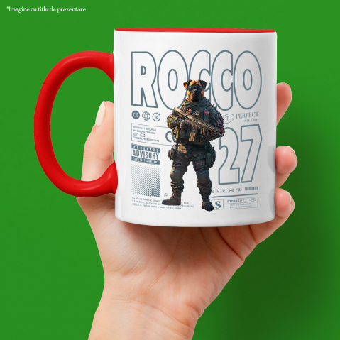 Cana cu Animal Soldat in Armata cu Pusca in Mana, Trupele Speciale, Peronalizata cu Numele si Poza Animalului Tau cu Maner Rosu [3]