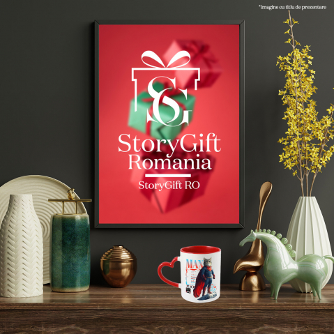 Cana cu Animal SuperMan in Varful Muntelui, Power Pose, Peronalizata cu Numele si Poza Animalului Tau cu Maner Inima Rosie [7]