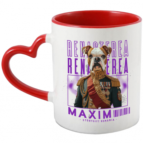 Personalizate cu Animalul Tau - Cana cu Animal Veteran de Razboi, Peronalizata cu Numele si Poza Animalului Tau cu Maner Inima Rosie