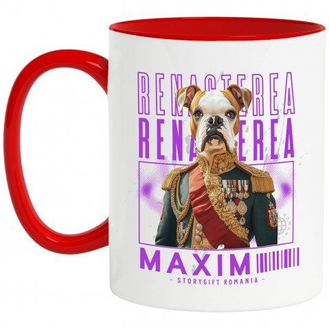 Personalizate cu Animalul Tau - Cana cu Animal Veteran de Razboi, Peronalizata cu Numele si Poza Animalului Tau cu Maner Rosu