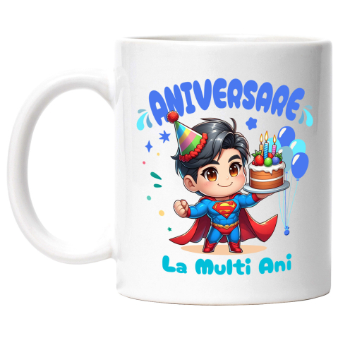 Căni - Cana Cu Aniversare cu Superman – Cadouri Ce Inspira Ceramica, 330ML, cu Maner Alb