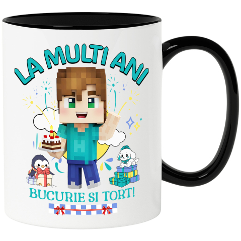 Căni - Cana Cu Aniversare Plina de Creativitate cu Minecraft Ceramica, 330ML, cu Maner Negru