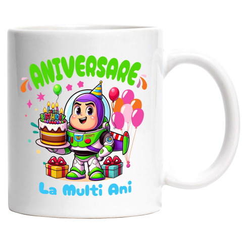 Desene Animate - Cana Cu Aniversare Stelara cu Buzz Lightyear, Ceramica, 330ML